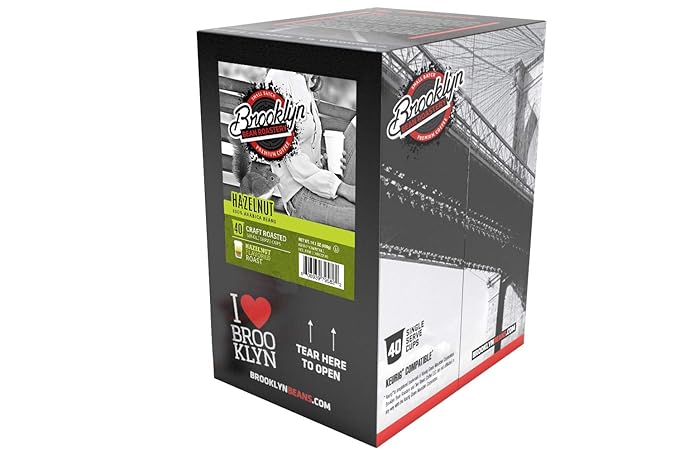 Brooklyn Beans Hazelnut Gourmet Coffee Pods - Compatible with Keurig K Cup Brewers Including 2.0 Machines, 40 Count, Rich and Nutty Hazelnut Flavored