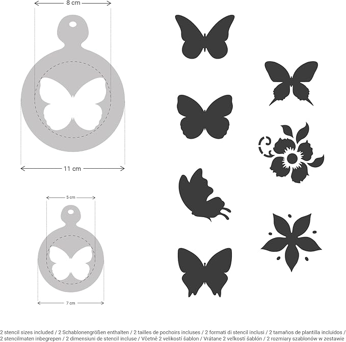 NAKLEO Coffee Stencils and Cookies Decoration 14Pcs 2.8”x2.8” and 4.3”x4.3”, Reusable Plastic Baking Templates, Butterflies Wings Animals, Barista DIY Art Craft, Capuccino Latte Chocolate Cake Biscuit