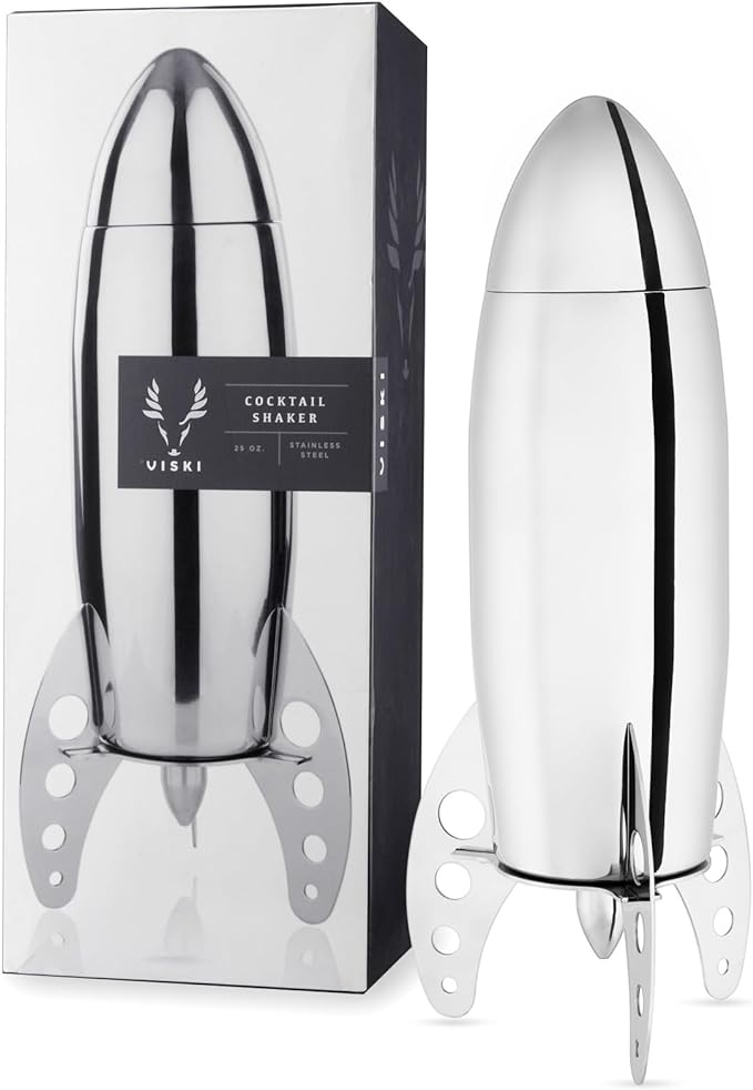 Viski Rocket Cocktail Shaker with Strainer Bar Set for Cold Brew Cocktails, Margarita, Espresso Martini, Stainless Steel Martini Shaker, Home Bar Accessories, Bartending Tools, Bartender Gifts, 24oz