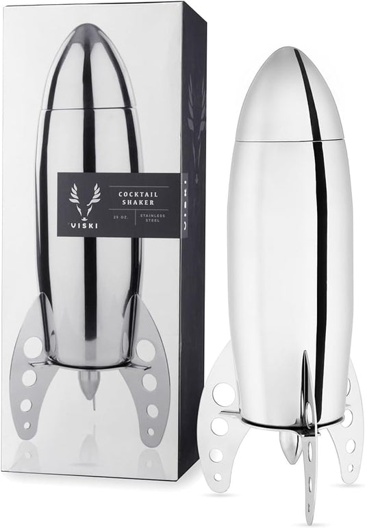 Viski Rocket Cocktail Shaker with Strainer Bar Set for Cold Brew Cocktails, Margarita, Espresso Martini, Stainless Steel Martini Shaker, Home Bar Accessories, Bartending Tools, Bartender Gifts, 24oz