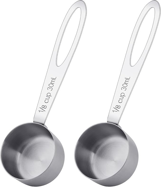 2Pcs 1/8 Cup Measuring Cup, 30ml Scoop, Stainless Steel Measuring Cups, Coffee Scoops, Measuring Scoops Tablespoon Measure Spoon, Long Handle Cooking Measuring Scoop(30ML)