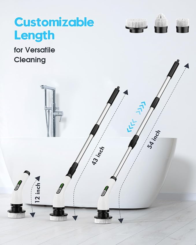 Highyes Electric Spin Scrubber for Cleaning Bathroom: Cordless Power Shower Scrubber - Electric Cleaning Brush for Tile Tub