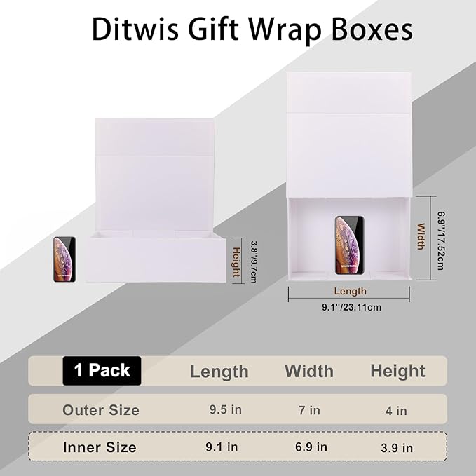 9.5x7x4 Inches Gift Box with Magnetic Closure Lid, White Magnetic Box for Wedding, Groomsmen Bridesmaid Proposal, Birthdays, Mother's Day, 1 Pack
