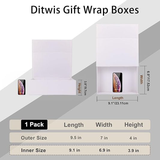 9.5x7x4 Inches Gift Box with Magnetic Closure Lid, White Magnetic Box for Wedding, Groomsmen Bridesmaid Proposal, Birthdays, Mother's Day, 1 Pack