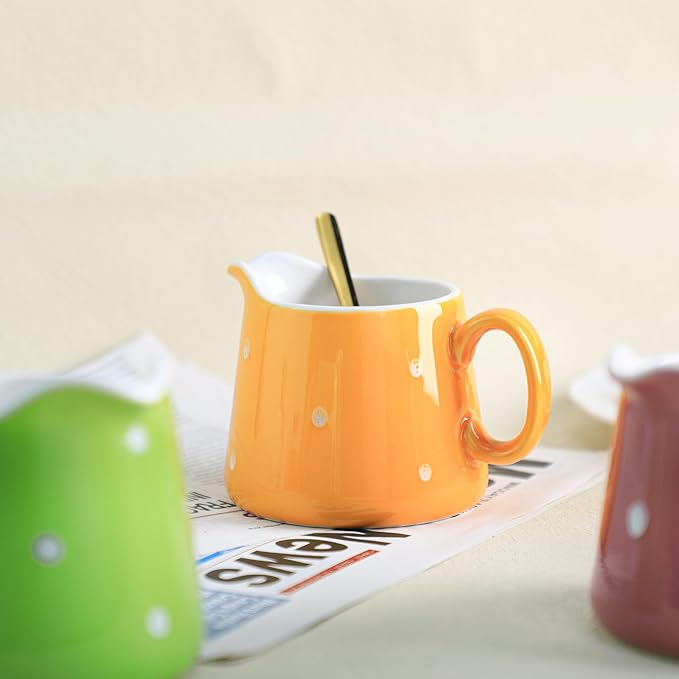 CHOOLD Polka Dot Ceramic Creamer with Handle, 8.5oz Coffee & Milk Creamer Jug for Kitchen