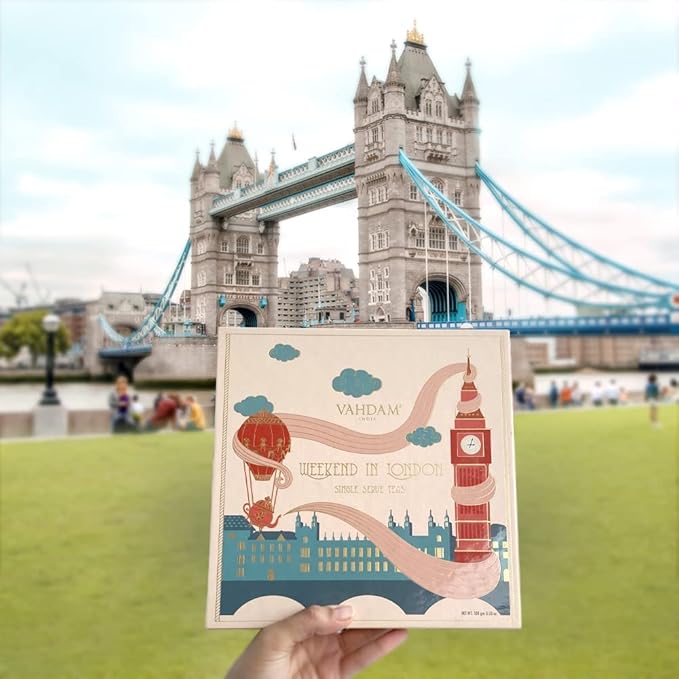 VAHDAM, Weekend in London Valentines Day Gifts Set - 9 Loose Teas | Tin Caddy Travel Edition Gift Box | Valentines Day Gifts for Him & Her | Gluten Free, Non GMO