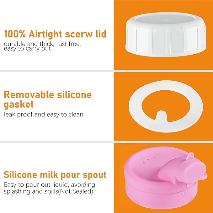 4 Pack 16 Oz Square Glass Milk Bottle with A Silicone Dispenser Cap, Glass Juice Bottles with Airtight Screw Lid, Reusable Drinking Bottles with Capacity Marks, Breastmilk Storage Container