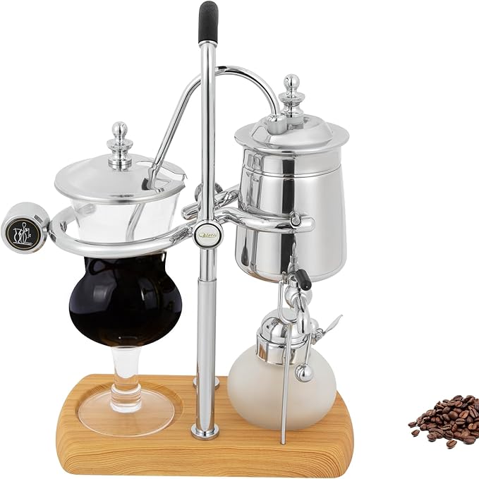 Belgian/Belgium Royal Family Balance Syphon Coffee Maker Siphon Coffee Brewer Unique Gravity Vintage Coffee Maker Elegant Retro Coffee Makers Vacuum Brewing System (400ml/13.53oz) Sliver