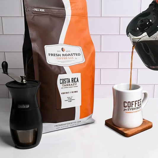 Fresh Roasted Coffee, 100% Costa Rican Tarrazu, 5 lb (80 oz), Medium Roast, Kosher, Whole Bean
