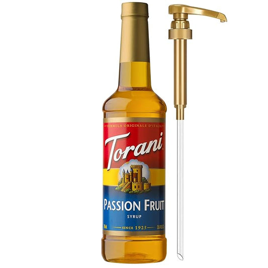 Torani Passion Fruit Syrup for Drinks, Flavoring for Iced Tea, Lemonade, Sodas, and Cocktails, Pump Included, 25.4 Oz