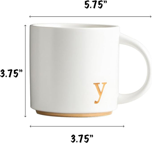COLLECTIVE HOME - Monogram Ceramic Mugs, 15 oz Golden Initial Coffee Cups, Elegant Alphabet Tea Mugs, Elegant Personalized Mug with Gift Box, Luxurious Cups for Office and Home (y)