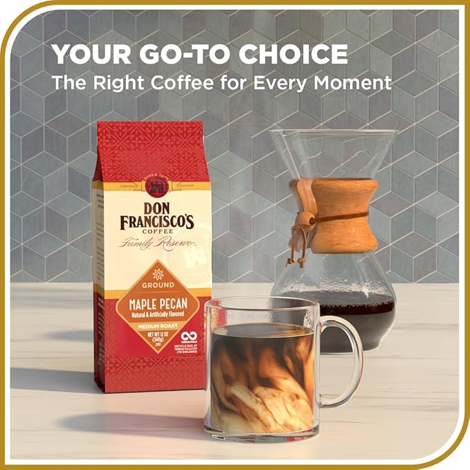 Don Francisco's Maple Pecan Ground Coffee, Medium Roast – 100% Arabica, Seasonal Flavored Coffee, 3-Pack of 12 oz Bags