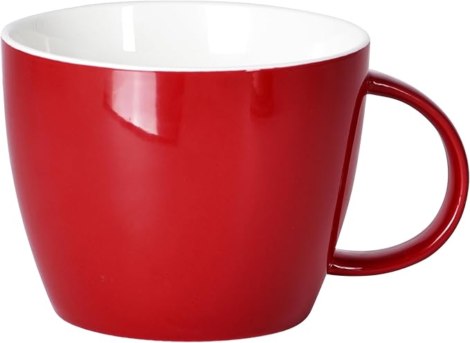 XXL Extra Large Coffee Mug 30 Ounce, Porcelain Coffee Cup Soup Bowl with Handle for Coffee Tea Cocoa Milk Soup and Fruit, Gift Mugs Matching to Kitchen, Table, Dinner Sets and Office Home Decor, Red