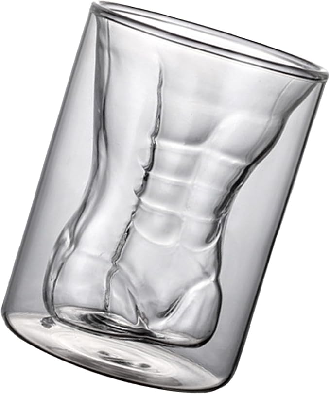 Whiskey Glass,Beer Glasses Cups for Men,Sexy Naked Muscle Man Clear Glass Cups,Double Wall Cool Beer Cup,Body Shaped Wine Glass,for Wine Cocktail Vodka,Home Party Bar Gift