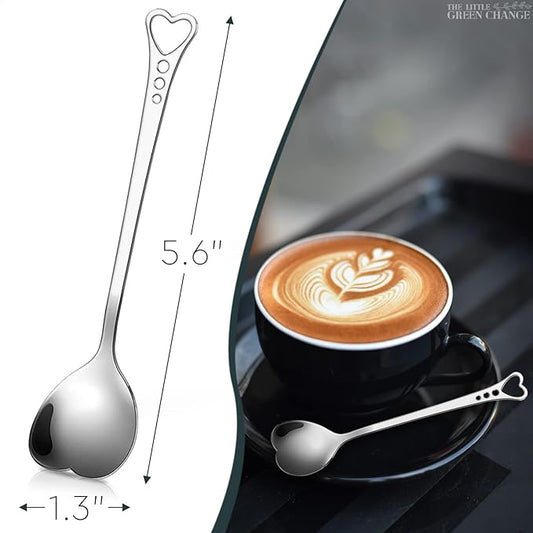 5.6'' Sugar Spoon - Heart Spoons for Coffee Set of 6 Stainless Steel Design, Valentines Spoons for Gifting – Cute Spoon for Coffee, Tea, Cocktails, Ice Cream and Desserts | Elegant Table Decor