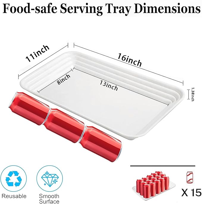 SUT 4-Pack Plastic Large White Serving Trays Set - 16" x 11" Reusable Serving Platters for Cookie, Appetizer, Charcuterie, Snack, Dessert, Party Food Display - Stackable Serving Trays for Party
