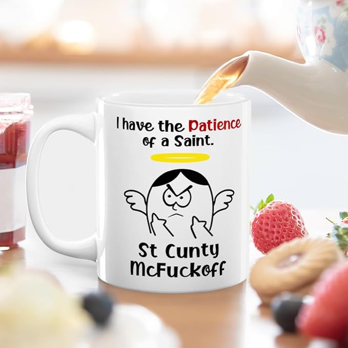 Joymade Personalized Ceramic Coffee Mug, Funny Custom Mug for Bestie, Friends, Couple, Coworker, Snowman Lovers (I Have The Patience Of A Saint)