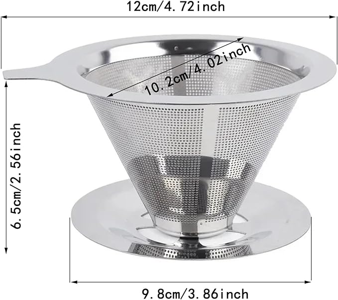 Stainless Steel Pour Over Coffee Dripper, Paperless Reusable Metal Cone Coffee Filter for 1-4 Cups, Coffee Maker Filter for Single Cup Brew with Non-slip Stand and Ultra Fine Micro Mesh Design Filter
