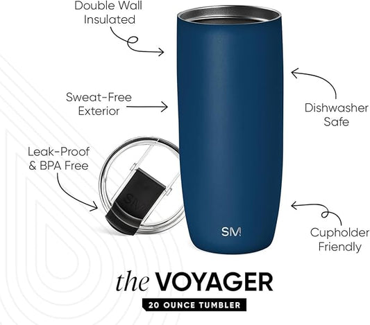 Simple Modern Travel Coffee Mug Tumbler with Flip Lid | Reusable Insulated Stainless Steel Cold Brew Iced Coffee Cup Thermos | Gifts for Women Men Him Her | Voyager Collection | 20oz | Slumberland