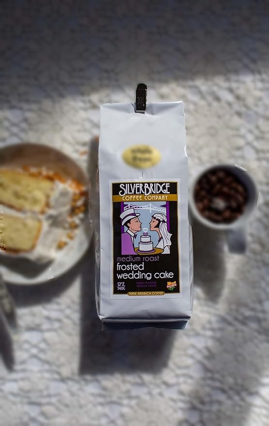 Silver Bridge Coffee Company Flavored Coffee Frosted Wedding Cake | 12oz Flavored Ground Coffee | Sweet Almond and Vanilla Creme Flavoring