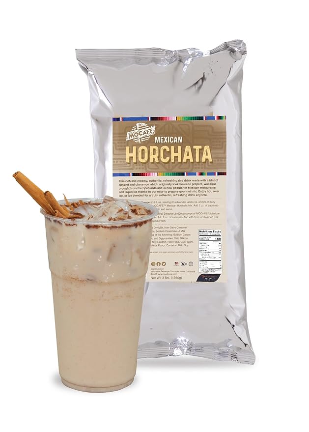 MOCAFE Horchata Mix Powder, café-crafted premium instant Mexican agua fresca, enjoy hot, iced, or frappe blended, bulk 3lb bag