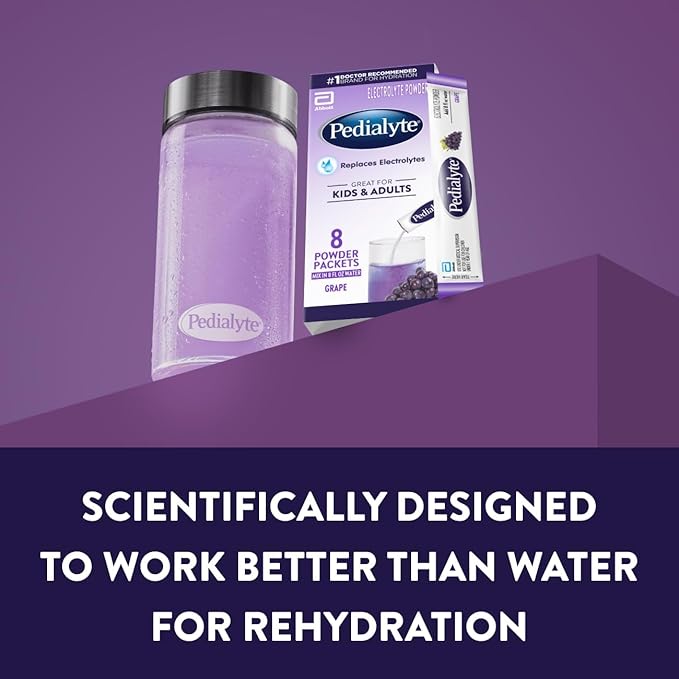 Pedialyte Electrolyte Powder | Hydration Drink for Kids & Adults | Variety Pack: Grape, Strawberry Lemonade, and Orange, 24 Powder Packets