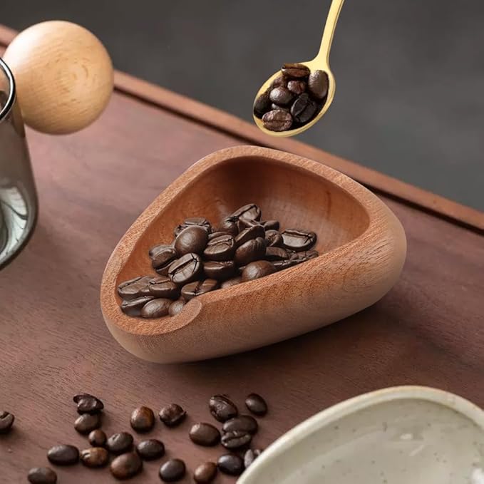 Coffee Bean Dosing Cup,Wood/Ceramic Coffee Dosing Tray Coffees Bean Weighing Tray Weigh Coffees Beans Container,with Spray Bottle Measuring Spoon For Coffe e Or Tea