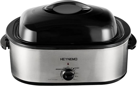 18 Quart Roaster Oven with Self-Basting Lid, Electric Turkey Roaster Oven with Defrost & Warm Function, Adjustable Temperature, Removable Pan Rack, Stainless Steel, Silver