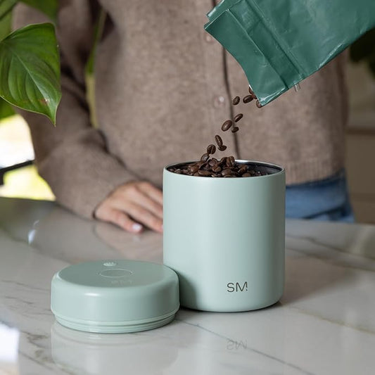 Simple Modern Delta Coffee Canister | Airtight Vacuum Seal with Auto-Reseal Technology | Ceramic Lined Stainless Steel Container for Coffee Grounds, Beans, Tea | 1.1L, Almond Birch Mix