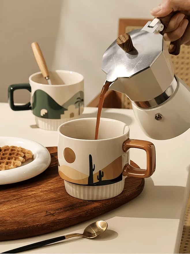 LOWYEPAULHO Espresso Cups,Coffee Mugs with Handle, Ceramic Mug Set, Coffee Mug Set, Coffee Cups Set, CeramicCoffee Mugs, Set of 2