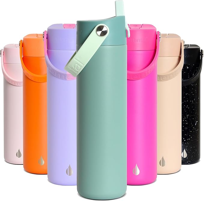 Elemental 24oz Insulated Water Bottle with Straw - 100% Leak-Proof Stainless Steel Core Water Bottles for Travel, Sports and Gym - Double Wall Insulation & BPA Free - Sage