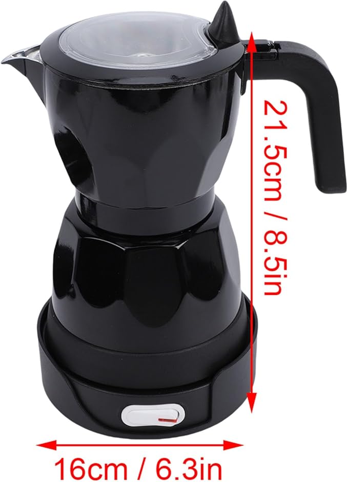 Electric Espresso Coffee Maker, 3 Cup Aluminum Italian Coffee Pot, Electric mokas Pot, Cuban Coffee Maker, Portable Mocha Pot Espresso Maker, Coffee Machine mokas Maker (Black)