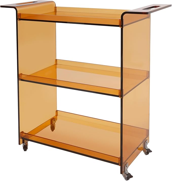 Rolling Serving Cart 3-Tier Small Bar Cart with Lockable Casters Storage Rolling Trolley 66lbs Capacity Mobile Kitchen Trolley for Home, Kitchen, Cafe (28 * 11.8 * 28.7in, Dark Brown)