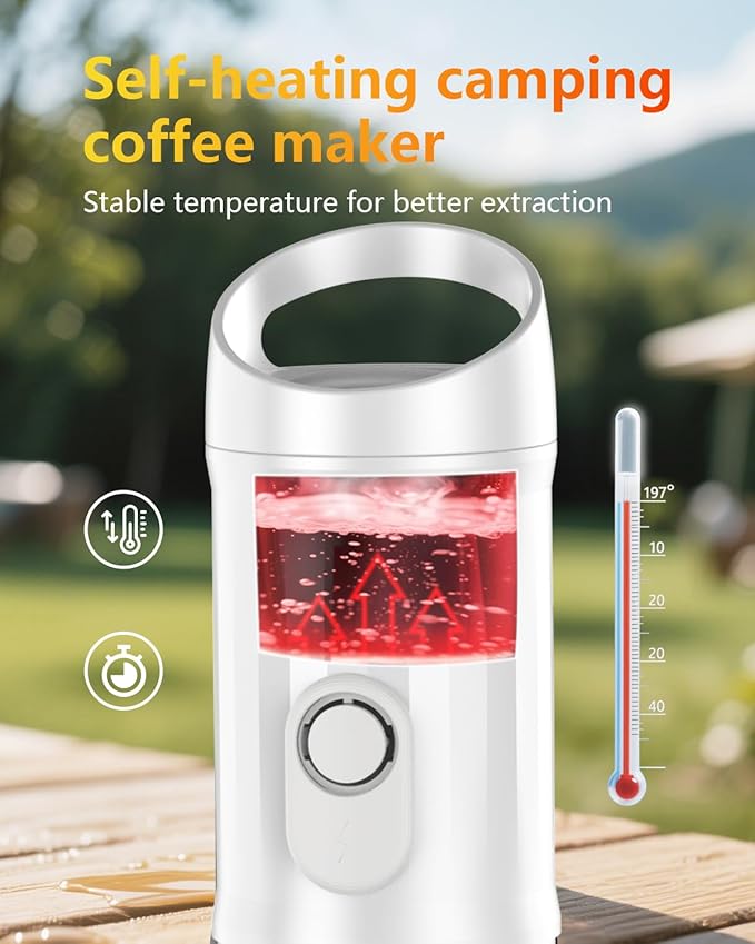 Portable Espresso Machine 3Minute Auto Heat12V Rechargeable Electri Coffee Maker 20 BaCompatible with NS DG Capsules and GroundCoffee for Camping, Travelling RVing HikingandOffice (White)