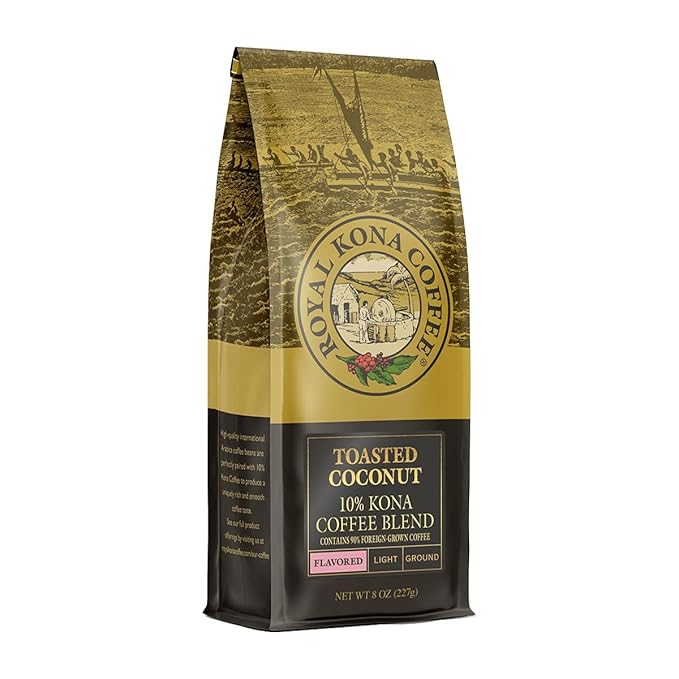 ROYAL KONA COFFEE - Medium Roast Ground Coffee, Toasted Coconut Flavor, 8 Ounce
