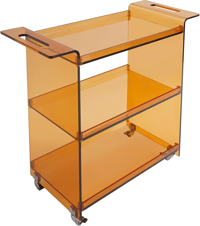 Rolling Serving Cart 3-Tier Small Bar Cart with Lockable Casters Storage Rolling Trolley 66lbs Capacity Mobile Kitchen Trolley for Home, Kitchen, Cafe (28 * 11.8 * 28.7in, Dark Brown)