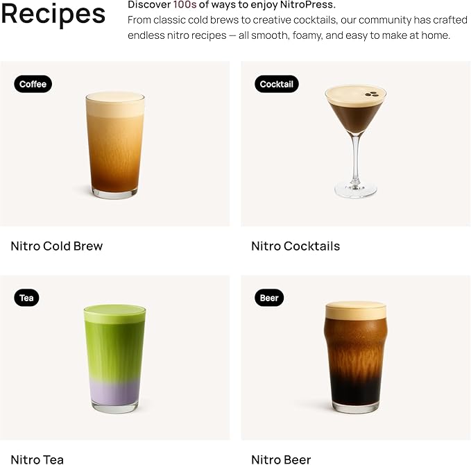 NitroPress Pro Electric Nitro Cold Brew Coffee & Cocktail Maker Machine, Air-Powered Nitro Coffee Maker & Nitrogen Infuser, Coffee Matcha Cocktails & Drinks Stainless Steel Home Bar Beverage System