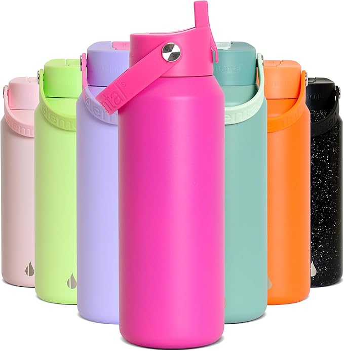 Elemental 40oz Insulated Water Bottle with Straw - 100% Leak-Proof Stainless Steel Core Water Bottles for Travel, Sports and Gym - Double Wall Insulation & BPA Free - Hot Pink