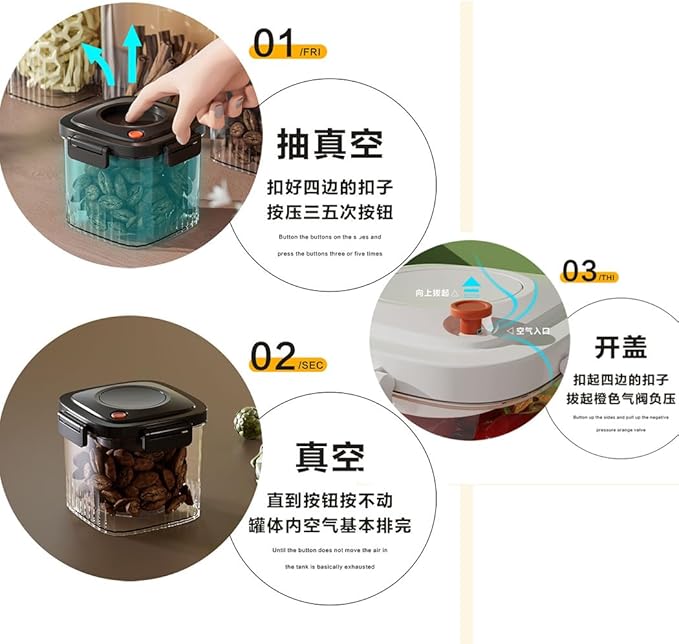 Airtight Coffee Canister Press Type Vacuum Sealing Food Storage Container Great for Beans, Grounds, Sugar, Tea, Cereal - Black