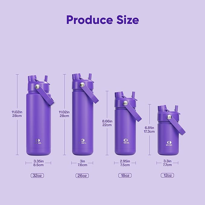 Kids Insulated Water Bottle with Straw - 12oz Stainless Steel Water Bottle with Dual Spouts, Leak-Proof, BPA-Free, Double Wall Vacuum Keeps Cold for 24 Hours for Sports, Travel, School (Violet)