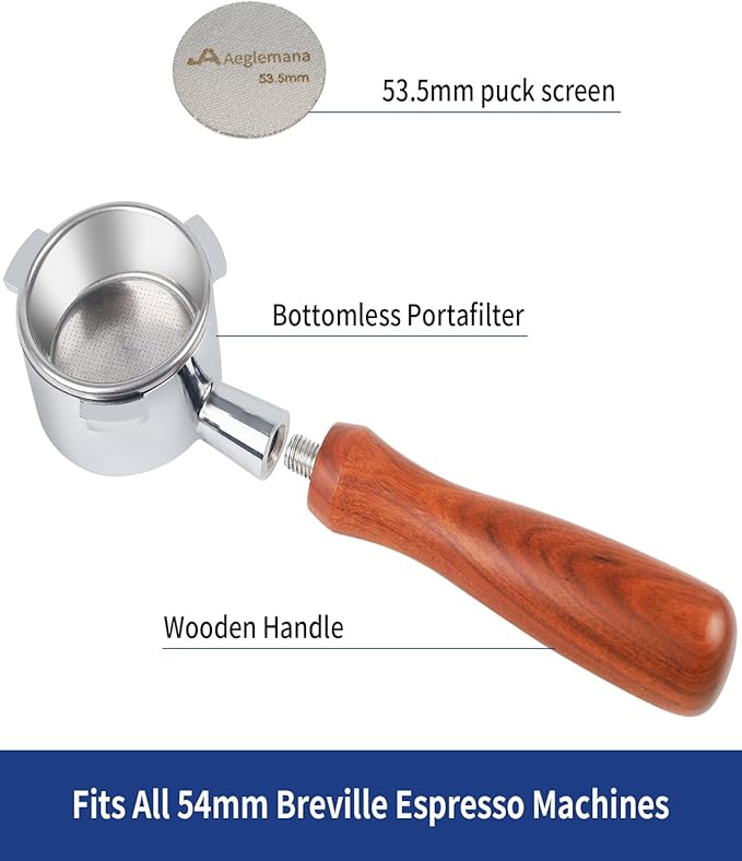 54mm Bottomless Portafilter with Stainless Steel Filter Holder & Basket - 3-Ear Espresso Filter for Breville Barista Express (BES870/878/875/840/Duo-Temp Pro) - Durable Solid Wood Handle –by Aeglemana