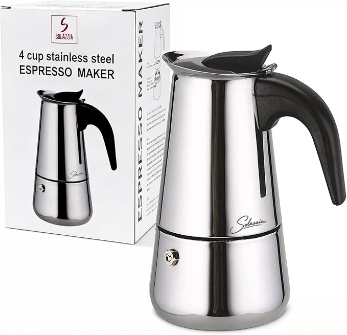 Espresso Maker 4 Cup Moka Pot Stainless Steel Percolator coffee pot, Compatible with Gas, Electric, Ceramic, and Induction stovetops(6.6 fl oz/200 ml)