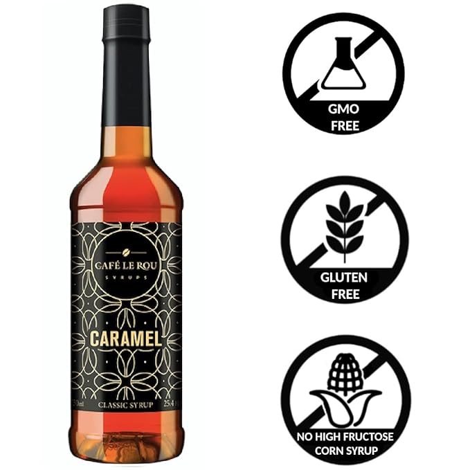 NEW Vanilla & Caramel Coffee Syrup, 2 Bottles each (25.4oz)*Includes 4 Coffee Syrup Dispensers*Flavoring Syrups for Coffee, Tea and Espresso