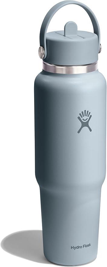 Hydro Flask Travel Water Bottle - Insulated Stainless Steel - Wide Straw Lid, Non Spill, Leakproof in 40 Oz Shale Gray