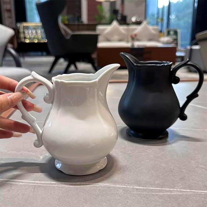 WAIT FLY Vintage Embossed Creamer & Sauce Pitcher - Black Cream Jug for Kitchen