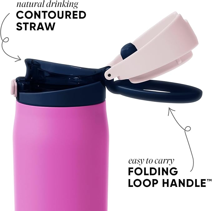 Simple Modern Mesa Loop Water Bottle with Covered Straw and Handle | 30oz Cup Holder Friendly Insulated Stainless Steel Bottles for Travel, Sports and School | Fuscia Mix
