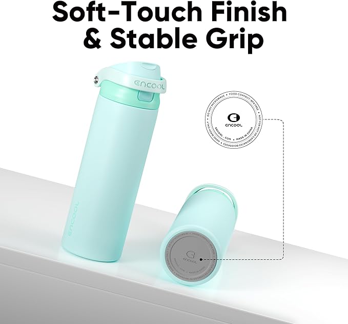 ENCOOL Leakproof Insulated Water Bottle with Straw Dual-Sip Water Bottle Bag-Safe Design for Work, Commute & Gym – Keeps Drinks Cold All Day, 18 oz, Ice Blue