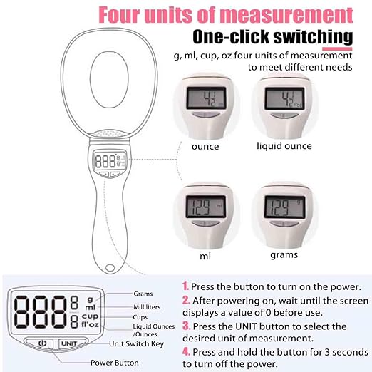 Digital Measuring Spoon Scale,Food Measuring Scoop Scale,ABS Kitchen Weight Scale for Food with LCD Screen,High Precision,for Cooking,Baking,Coffee and Pet Portion Control