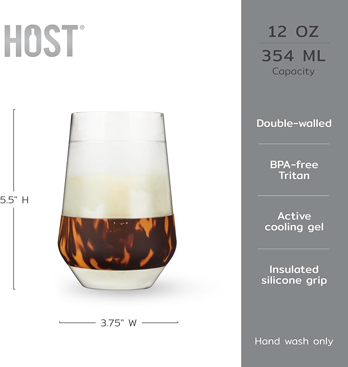 HOST Freeze XL Cooling Cup, Double Walled Insulated Freezable Drink Chilling Tumbler with Freezing Gel, 12 Ounces - Set of 1, Tortoise