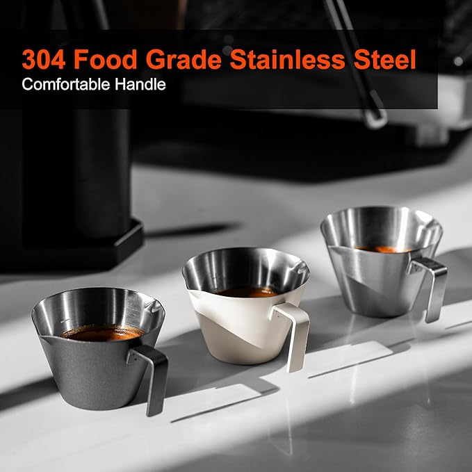 MHW-3BOMBER Espresso Measuring Cups, Double Spouts Stainless Steel Espresso Pour Cup, Espresso Shot Cups with Handle Scale, Metal Measuring Cups with V-Shaped Mouth, 3.4OZ/100ML Blue G5668-OS